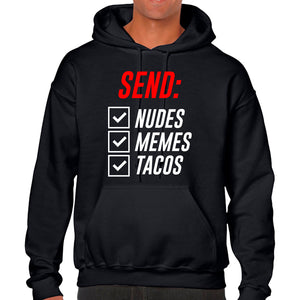 Ropa: Hoodie Unisex diseño de send, nudes, memes, tacos, risa Ilustracion Humor